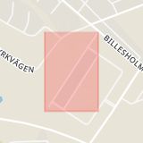 Karta som med röd fyrkant ramar in Idrottsvägen, Bjuv, Skåne län