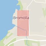 Karta som med röd fyrkant ramar in Storgatan, Bromölla, Skåne län