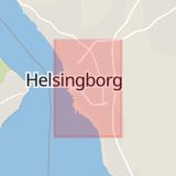 Karta som med röd fyrkant ramar in Skåne, Östra Boulevarden, Kristianstad, Helsingborg, Perstorp, Husie, Skåne län