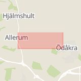 Karta som med röd fyrkant ramar in Allerumsvägen, Ödåkra, Allerum, Helsingborg, Skåne län