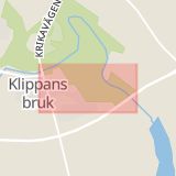 Karta som med röd fyrkant ramar in Forsmöllevägen, Klippan, Skåne län