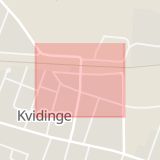 Karta som med röd fyrkant ramar in Kvidinge, Templaregatan, Åstorp, Skåne län