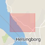 Karta som med röd fyrkant ramar in Christinelundsvägen, Laröd, Helsingborg, Skåne län