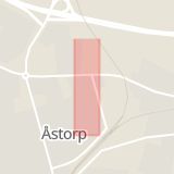 Karta som med röd fyrkant ramar in Kvidinge, Fabriksgatan, Åstorp, Skåne län