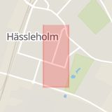 Karta som med röd fyrkant ramar in Skolgatan, Hässleholm, Skåne län