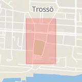 Karta som med röd fyrkant ramar in Trossö, Amiralitetstorget, Karlskrona, Blekinge län