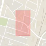 Karta som med röd fyrkant ramar in Verkstadsgatan, Viaduktgatan, Kungsgatan, Götgatan, Finjagatan, Hässleholm, Skåne län