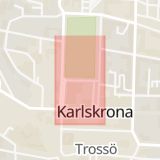 Karta som med röd fyrkant ramar in Trossö, Parkgatan, Karlskrona, Blekinge län