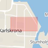 Karta som med röd fyrkant ramar in Östra Köpmansgatan, Karlskrona, Blekinge län