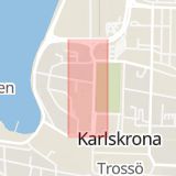 Karta som med röd fyrkant ramar in Landbrogatan, Karlskrona, Blekinge län