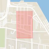 Karta som med röd fyrkant ramar in Trossö, Gamla Skeppsbrogatan, Karlskrona, Blekinge län