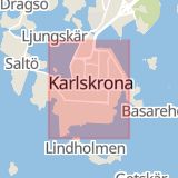 Karta som med röd fyrkant ramar in Trossö, Karlskrona, Blekinge län
