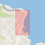 Karta som med röd fyrkant ramar in Strandvägen, Saltö, Dragsö, Karlskrona, Blekinge län