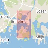 Karta som med röd fyrkant ramar in Verkövägen, Karlskrona, Blekinge län