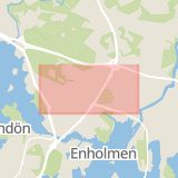 Karta som med röd fyrkant ramar in Lyckebyvägen, Karlskrona, Blekinge län