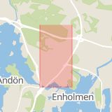Karta som med röd fyrkant ramar in Gullbernavägen, Kungsmarken, Karlskrona, Blekinge län