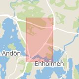 Karta som med röd fyrkant ramar in Gullbernavägen, Karlskrona, Blekinge län