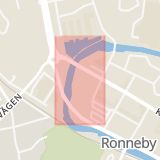 Karta som med röd fyrkant ramar in Kungsgatan, Karlskrona, Ronneby, Blekinge län