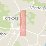 Karta som med röd fyrkant ramar in Vedeby Gata, Karlskrona, Blekinge län