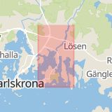 Karta som med röd fyrkant ramar in Rödeby, Vedeby, Karlskrona, Blekinge län