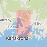Karta som med röd fyrkant ramar in Österleden, Vedebylund, Karlskrona, Blekinge län