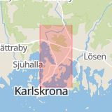 Karta som med röd fyrkant ramar in Österleden, Trafikplats Karlskrona Öst, Karlskrona, Blekinge län