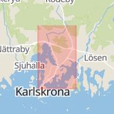 Karta som med röd fyrkant ramar in Österleden, Rödeby, Karlskronavägen, Holmsjö, Karlskrona, Blekinge län