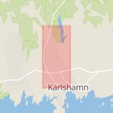 Karta som med röd fyrkant ramar in Asarum, Karlshamn, Blekinge län