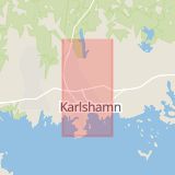 Karta som med röd fyrkant ramar in Karlshamns Kommun, Karlshamn, Blekinge län