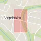 Karta som med röd fyrkant ramar in Laxgatan, Östergatan, Ängelholm, Skåne län