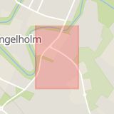 Karta som med röd fyrkant ramar in Åsbogatan, Ängelholm, Skåne län