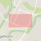 Karta som med röd fyrkant ramar in Vaktgatan, Ängelholm, Skåne län