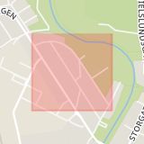 Karta som med röd fyrkant ramar in Idrottsgatan, Ängelholm, Skåne län