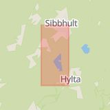 Karta som med röd fyrkant ramar in Sibbhult, Hjärsåsvägen, Östra göinge, Skåne län