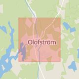 Karta som med röd fyrkant ramar in Olofström, Blekinge län