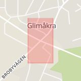 Karta som med röd fyrkant ramar in Glimåkra, Östra göinge, Skåne län