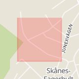 Karta som med röd fyrkant ramar in Skåne, Esplanaden, Skånes Fagerhult, Örkelljunga, Hallandsvägen, Båstad, Engelbrektsgatan, Trelleborg, Skåne län