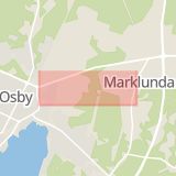 Karta som med röd fyrkant ramar in Marklundavägen, Osby, Skåne län