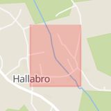 Karta som med röd fyrkant ramar in Hallabro, Stationsvägen, Ronneby, Blekinge län