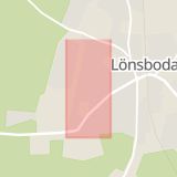 Karta som med röd fyrkant ramar in Lönsboda, Pilgatan, Osby, Skåne län