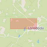 Karta som med röd fyrkant ramar in Lönsboda, Tommahultsvägen, Osby, Skåne län
