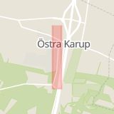 Karta som med röd fyrkant ramar in Östra Karup, Postridarens Väg, Båstad, Skåne län