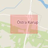 Karta som med röd fyrkant ramar in Östra Karup, Båstad, Skåne län