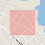 Karta som med röd fyrkant ramar in Hamngatan, Båstad, Skåne län