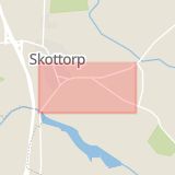 Karta som med röd fyrkant ramar in Stensåvägen, Skottorp, Laholm, Hallands län