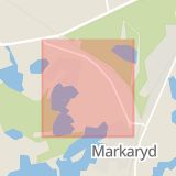 Karta som med röd fyrkant ramar in Västergatan, Markaryd, Kronobergs län