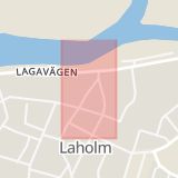 Karta som med röd fyrkant ramar in Halmstad, Laholm, Bagareliden, Hallands län