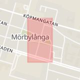 Karta som med röd fyrkant ramar in Fogelbergsgatan, Mörbylånga, Kalmar län