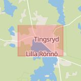 Karta som med röd fyrkant ramar in Tingsryds Kommun, Tingsryd, Kronobergs län
