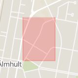 Karta som med röd fyrkant ramar in Prinsgatan, Älmhult, Kronobergs län
